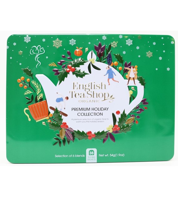 Zestaw herbatek Premium Holiday Collection w ozdobnej zielonej puszcze BIO